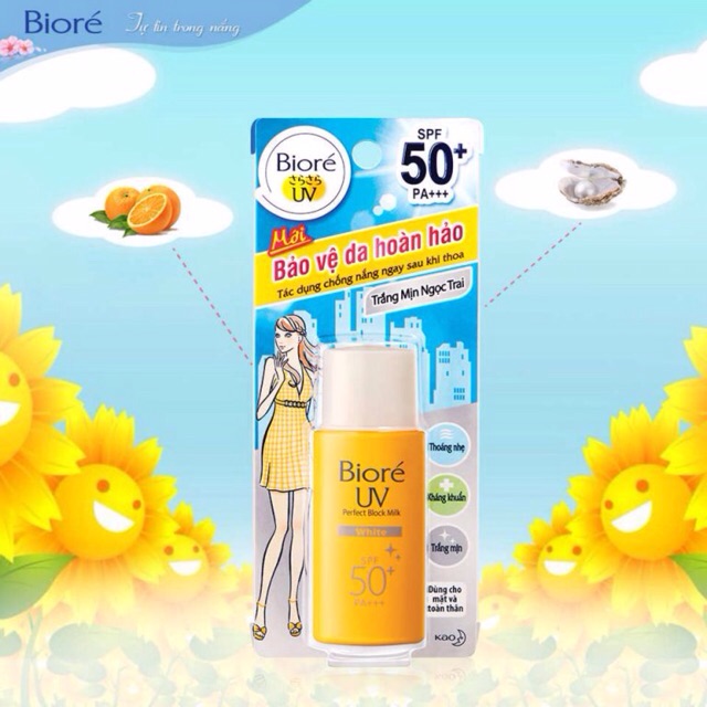 Sữa chống nắng Biore UV Perfect Block Milk White SPF 50+ PA+++ 25 ML | Shopee Việt Nam