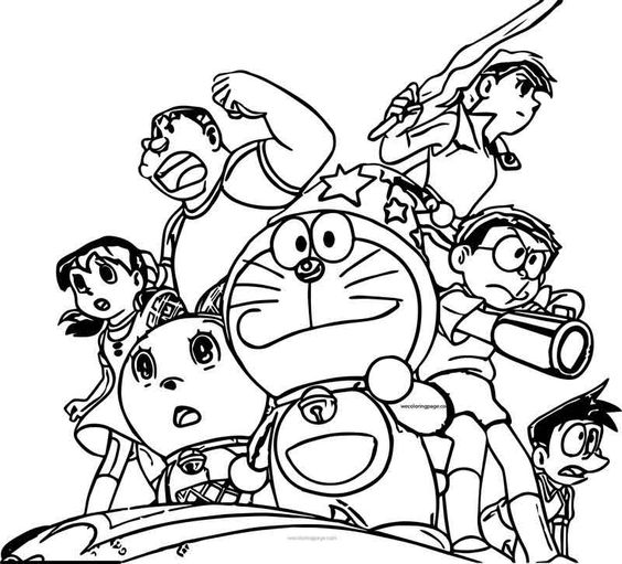 Tranh cho bé tô màu Doraemon và các bạn đi chiến đấu « in hình này