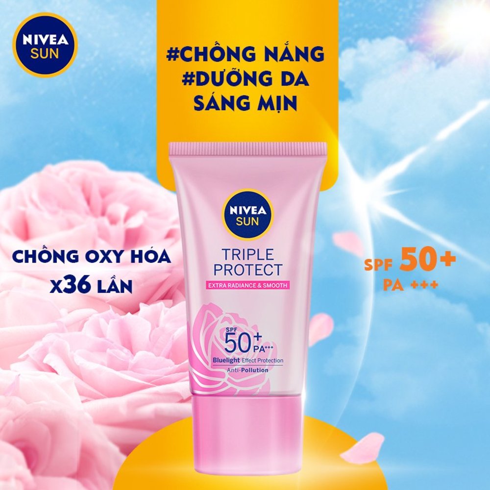 NIVEA, Kem Chống Nắng Nivea Hokkaido Rose Extra Radiance And Smooth Dưỡng Sáng Mịn Da SPF50+ PA+++ 40ml | Watsons Vietnam