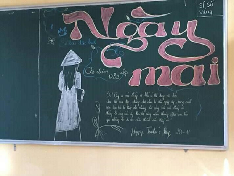 Hình ảnh trang trí bảng lớp trong ngày Nhà giáo Việt Nam.