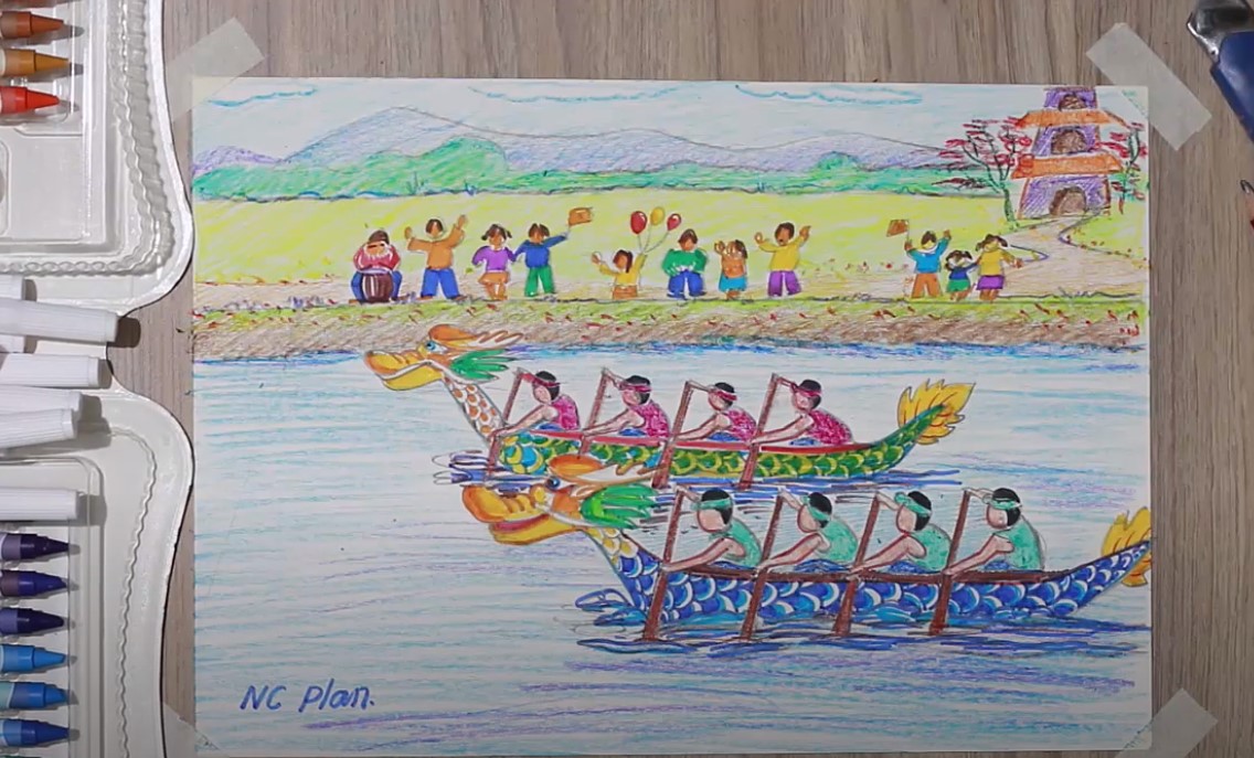 Vẽ tranh về lễ hội đua thuyền